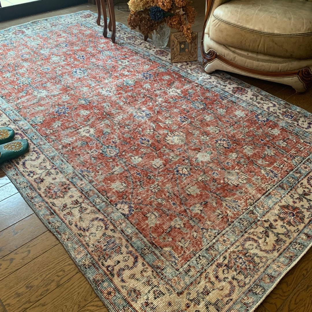 hi89　超大判　250×139 トルコヴィンテージラグ　テラコッタレッド