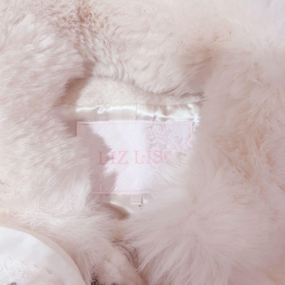 LIZLISA ビジューリボンミニ丈Aラインコート ホワイト