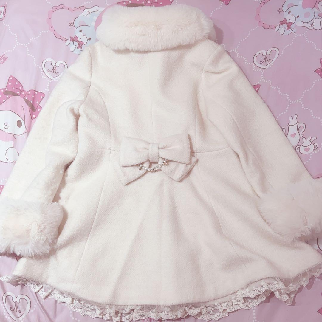 LIZLISA ビジューリボンミニ丈Aラインコート ホワイト