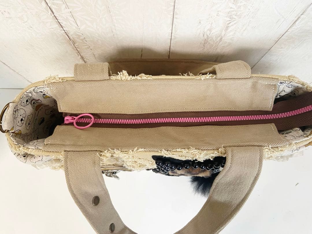 デニムリメイクバックS 茶フリンジ猫