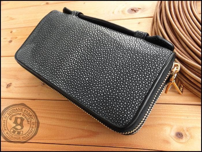 期間限定★ゴダン Wガルーシャエイ革 Wジッパー 取っ手付 長財布 8105BK