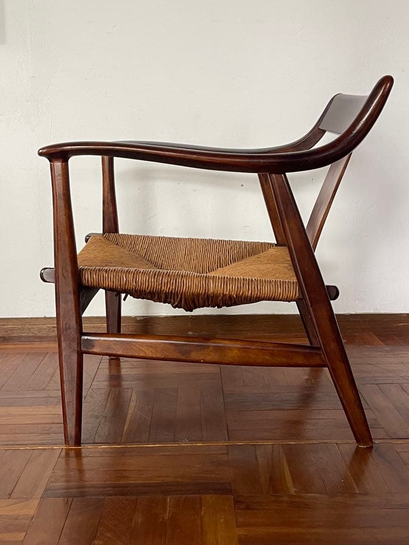 松本民芸 家具 77型 曲肘 ラッシ アーム チェア 1