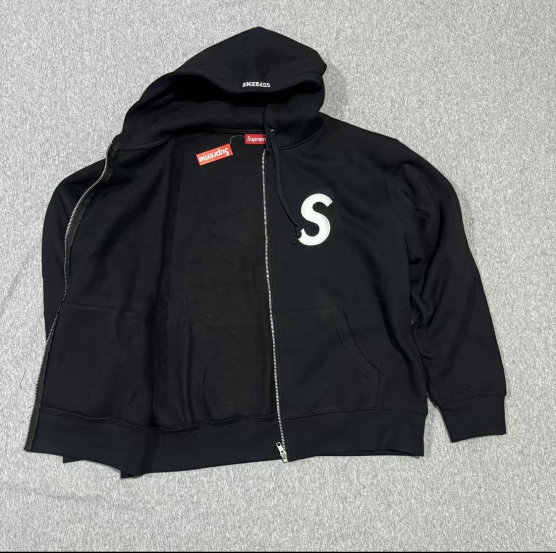 ブラック ダブルフード ジップアップパーカー M