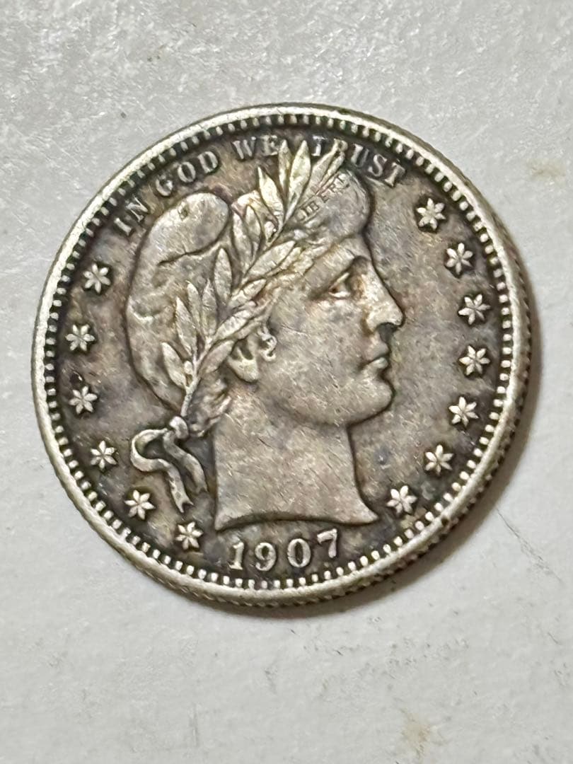 岡*満様 バーバークォーター　1907S 特年　極美品　希少　レア　古銭