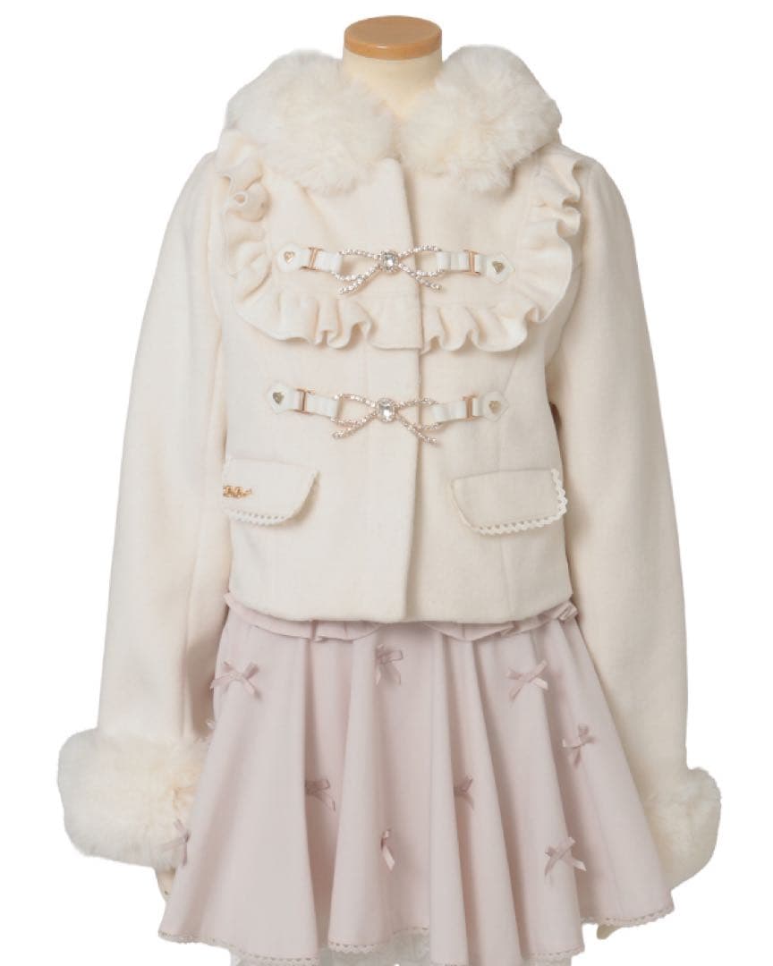 LIZLISA ビジューリボンショートフードコート ホワイト ♥試着のみ