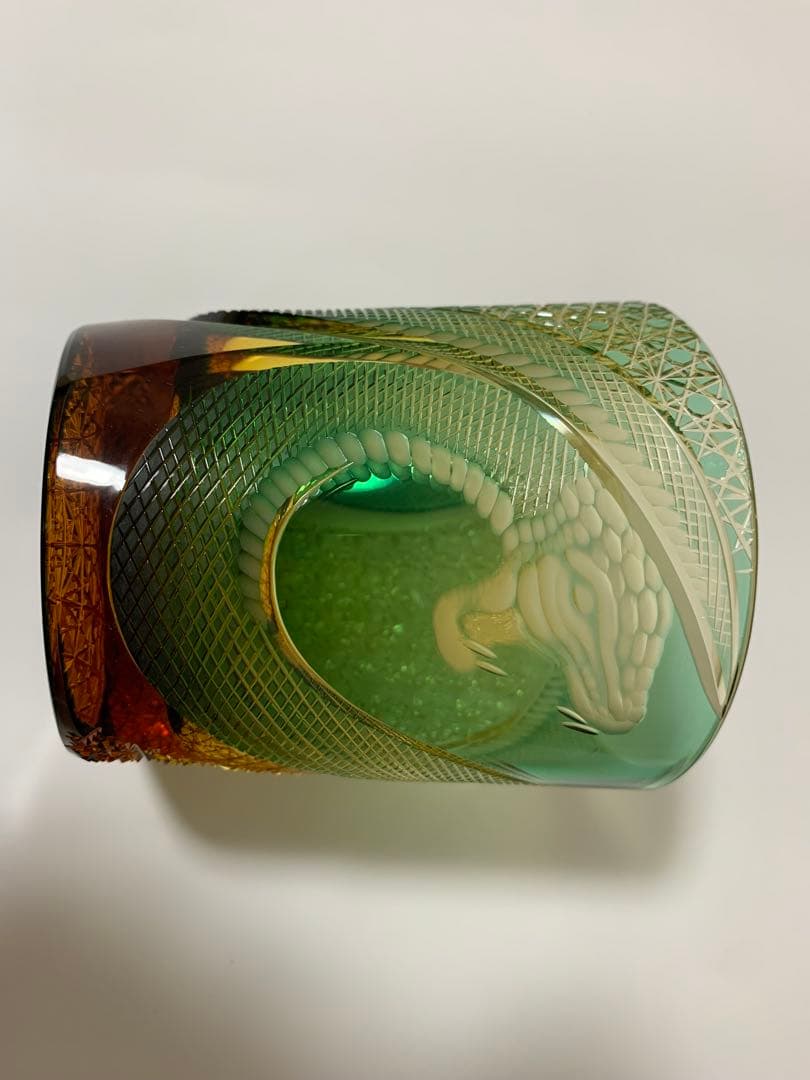 キ*ョ様 江戸切子　伝統工芸士但野英芳作　「蛇」　オールドグラス