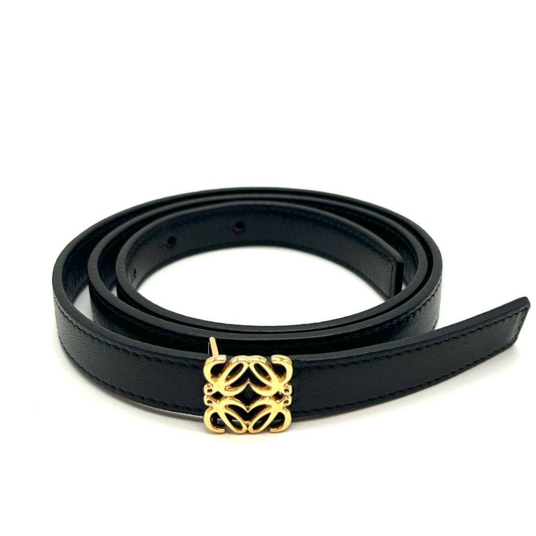 LOEWE ロエベ　アナグラム　ベルト　レザー　ブラック　ゴールド金具　70