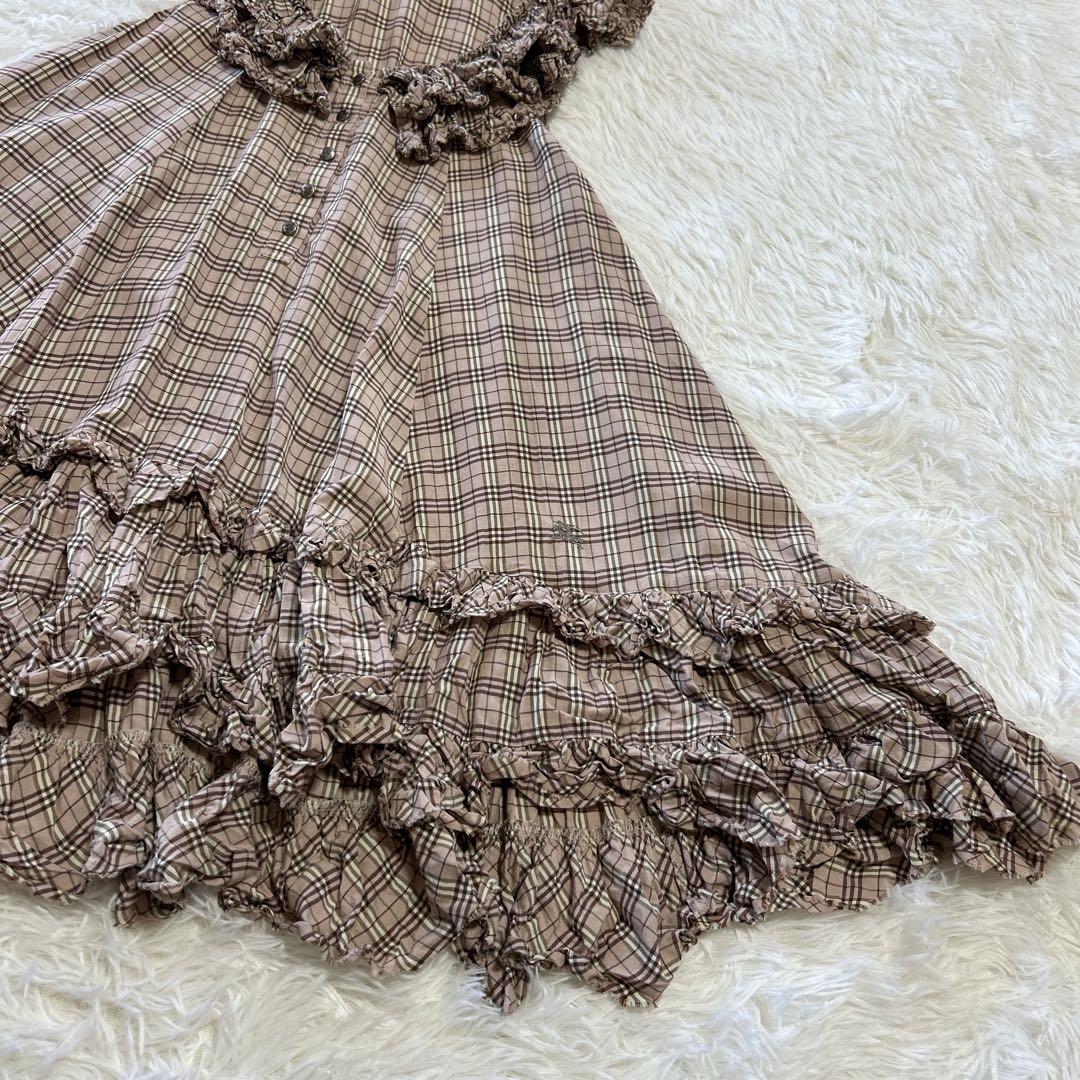 バーバリーブルーレーベル ノバチェック フリルチュニックワンピース 36 ピンク