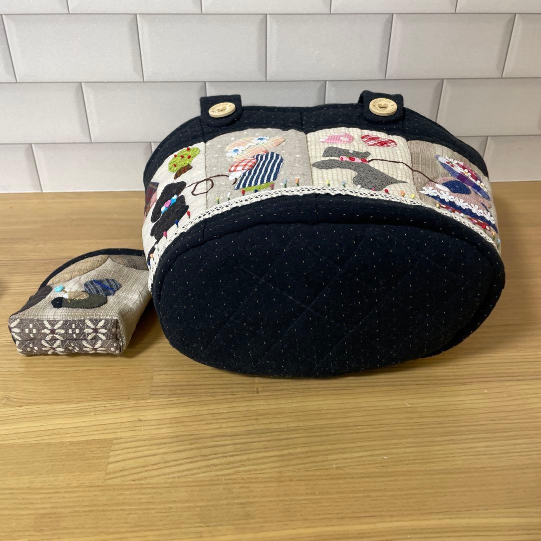 スーちゃんビリーくんポーチ付きトートバッグ　パッチワーク　レディース　先染め