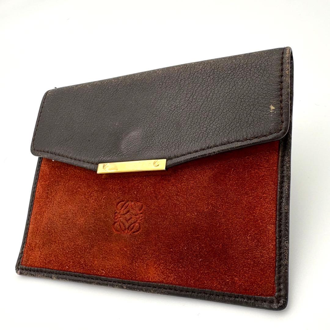 LOEWE ロエベ 小銭入れ ケース 小物入れ レザー スエード 茶　黒