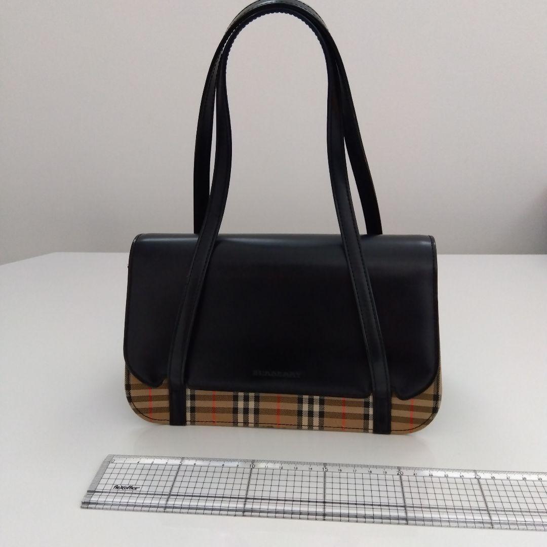 Burberry ハンドバッグ ブラック/ベージュ チェック柄　幅23cm