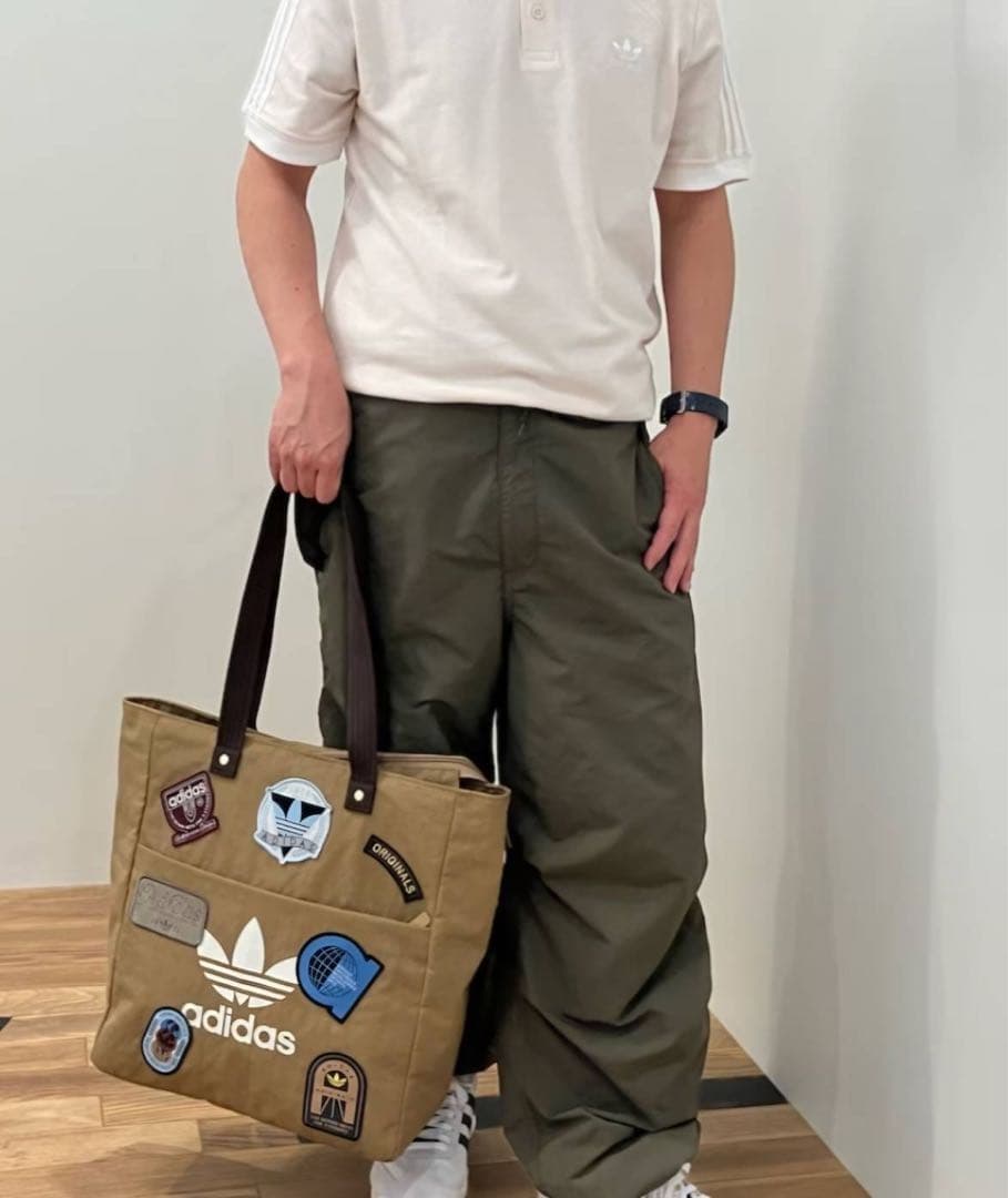 希少アディダス オリジナルス レコード トートバッグ ベージュナイロン×ブラウン