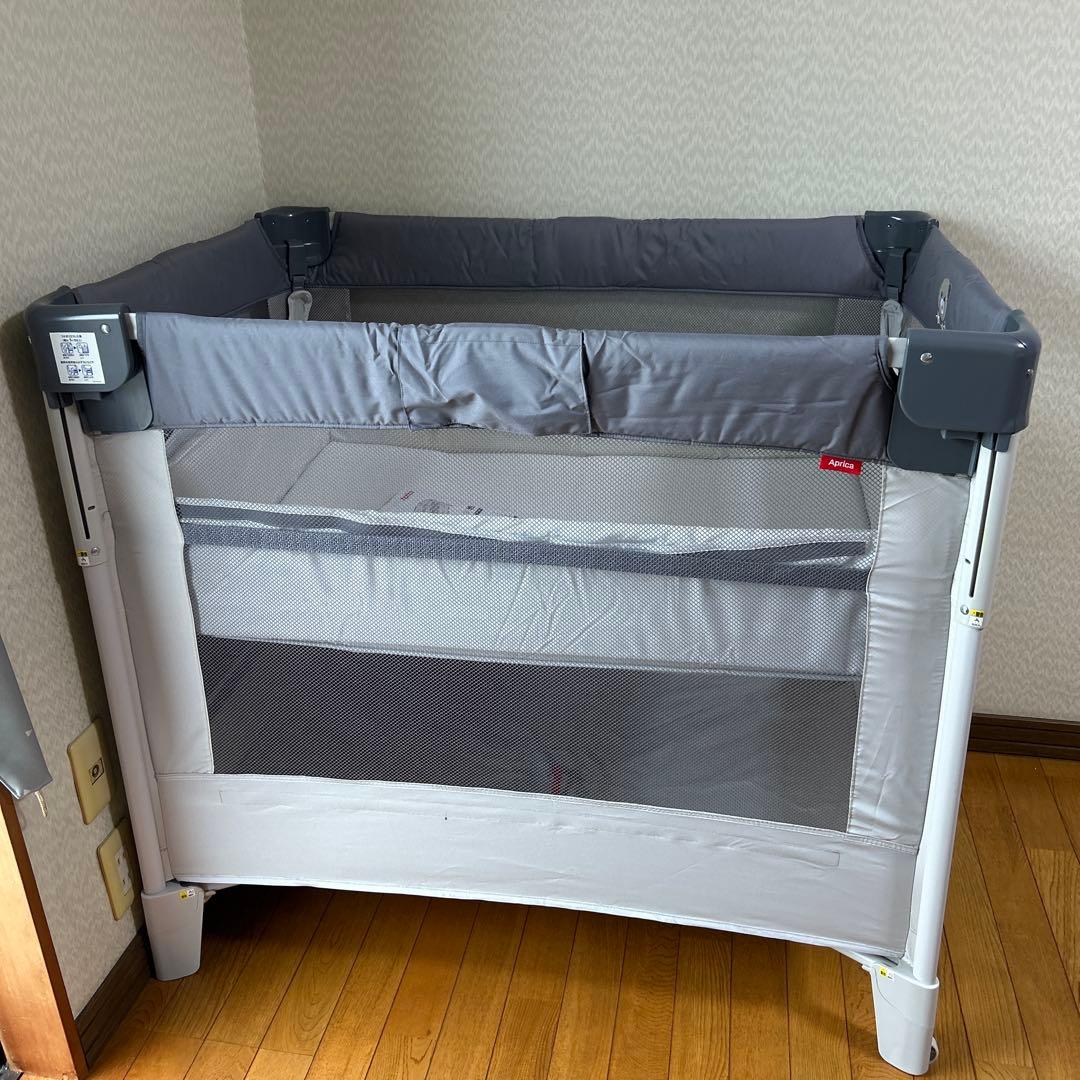 【美品】Aprica アップリカ　ココネルエアー AB グレーベア　ベビーベッド