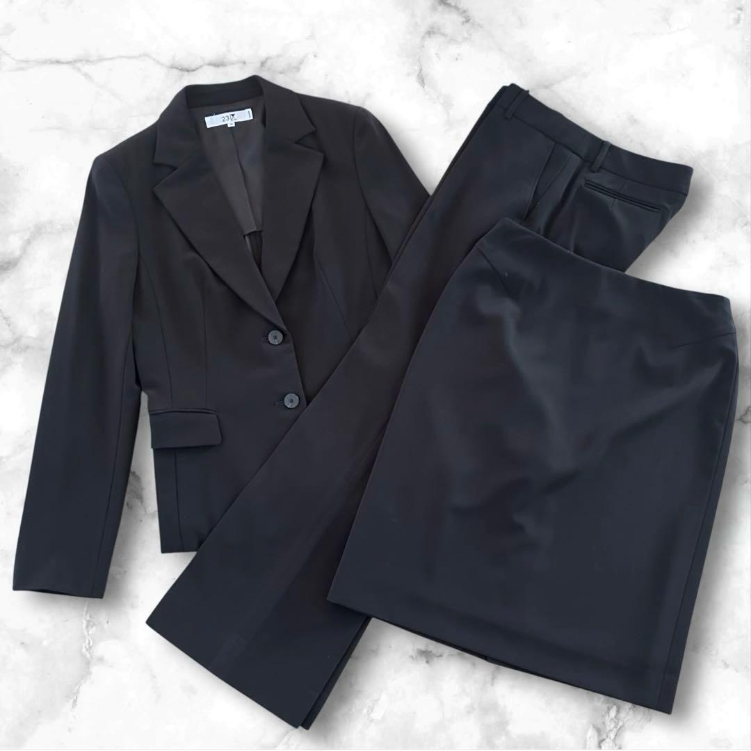 【美品】23区 セットアップ スーツ 3点セット 大きいサイズ 40 L 黒