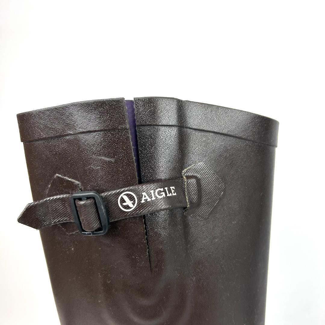 【試着のみ】エーグル AIGLE レインブーツ ロング　ダークブラウン 37