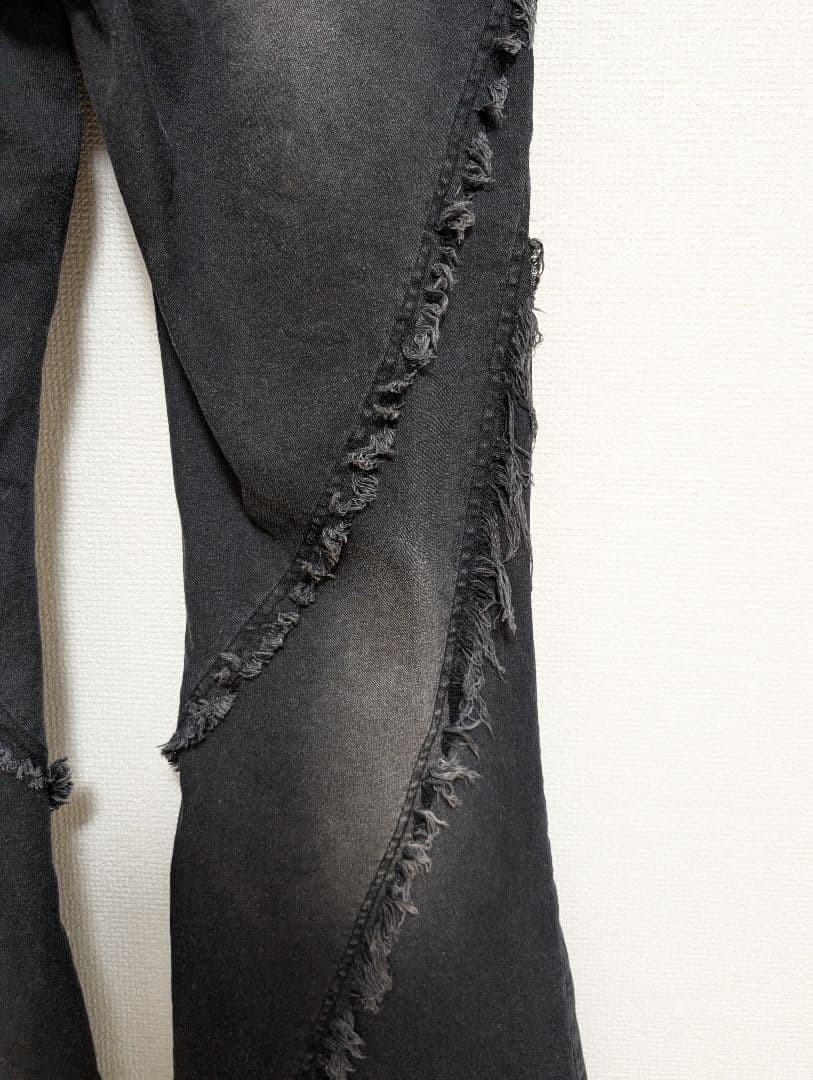 REFLEM 切り替えカットオフフレアデニムパンツ レフレム Lサイズ ブラック