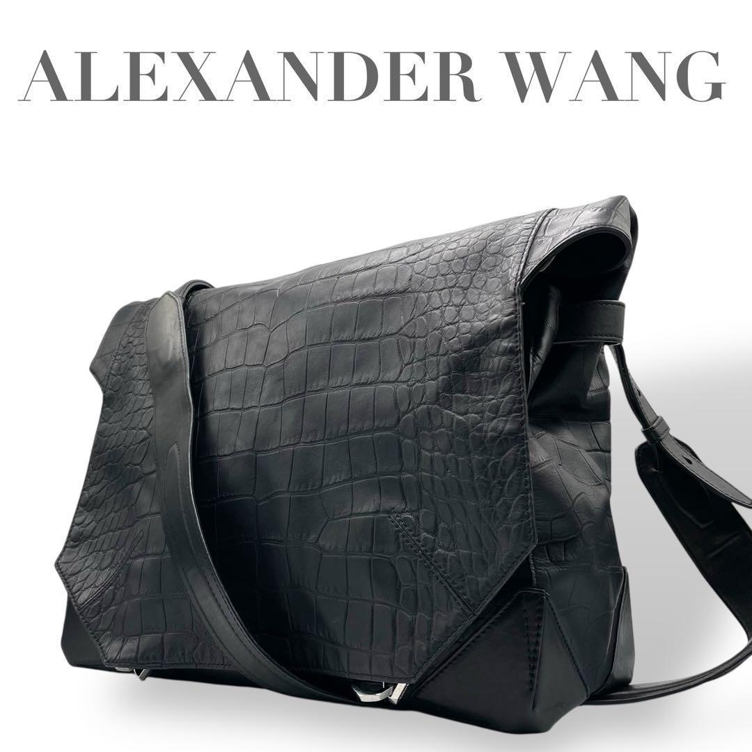 超希少 アレキサンダーワン★クロコ型押し メッセンジャーバッグ レザー ブラック