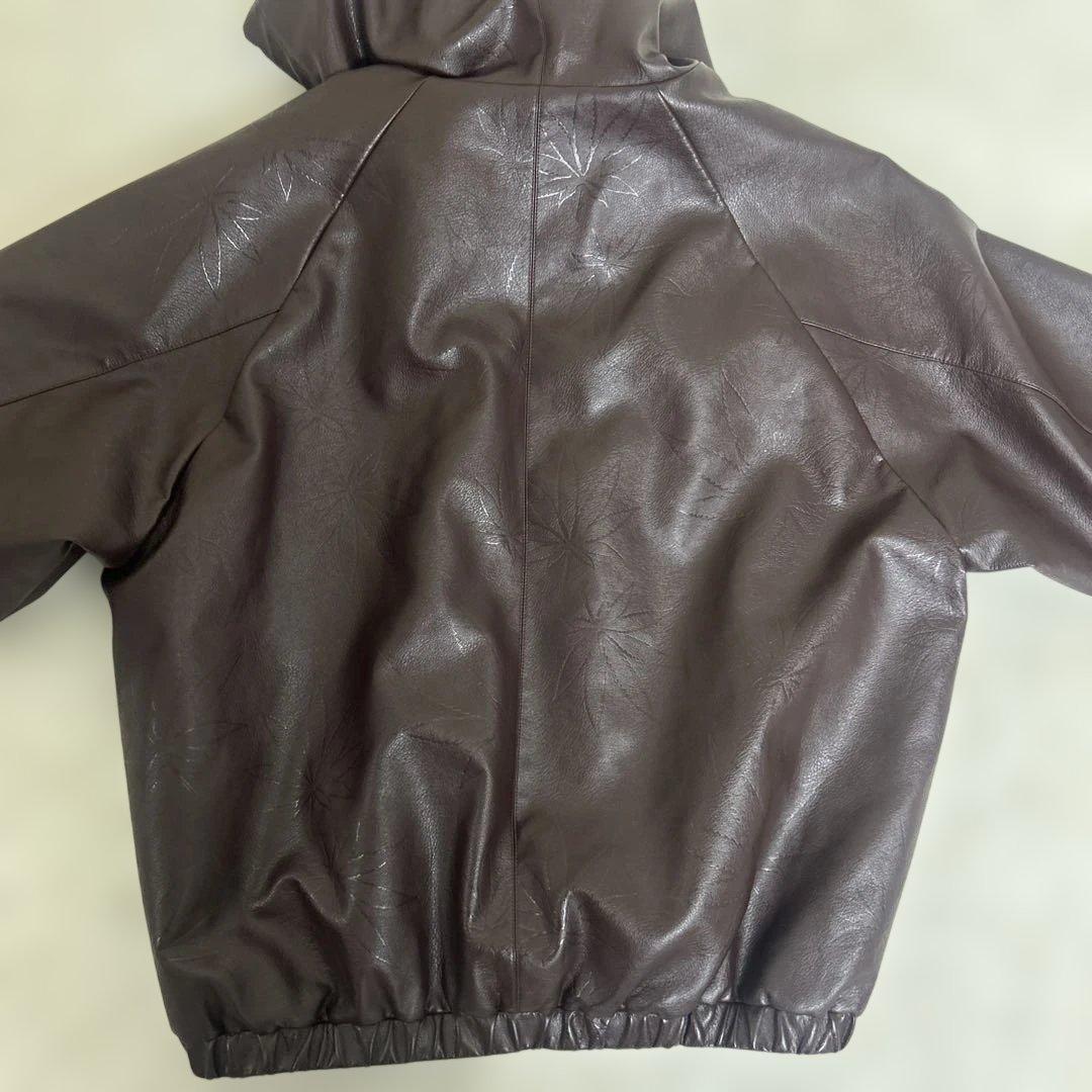 【美品】HUF ハフ フェイクレザー プラントリーフ パーカー ブルゾン XL