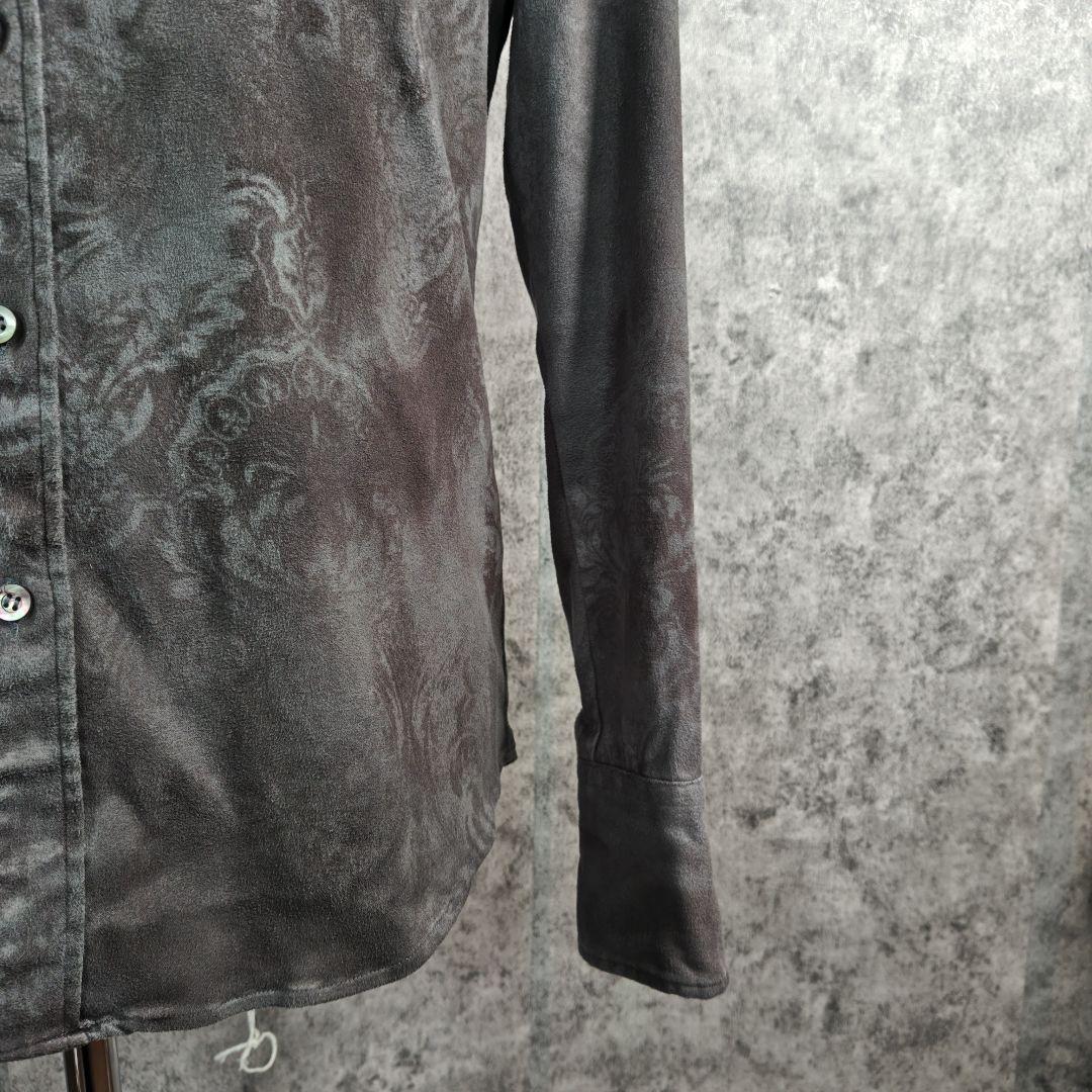 ​美品 シェラック 総柄 スエード調 ストレッチ シャツ グレー 46M 日本製