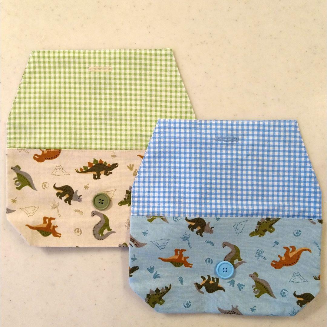 No.2225　お弁当袋(ボタン付き)、巾着袋(片ひも)、ランチマット　3点×4