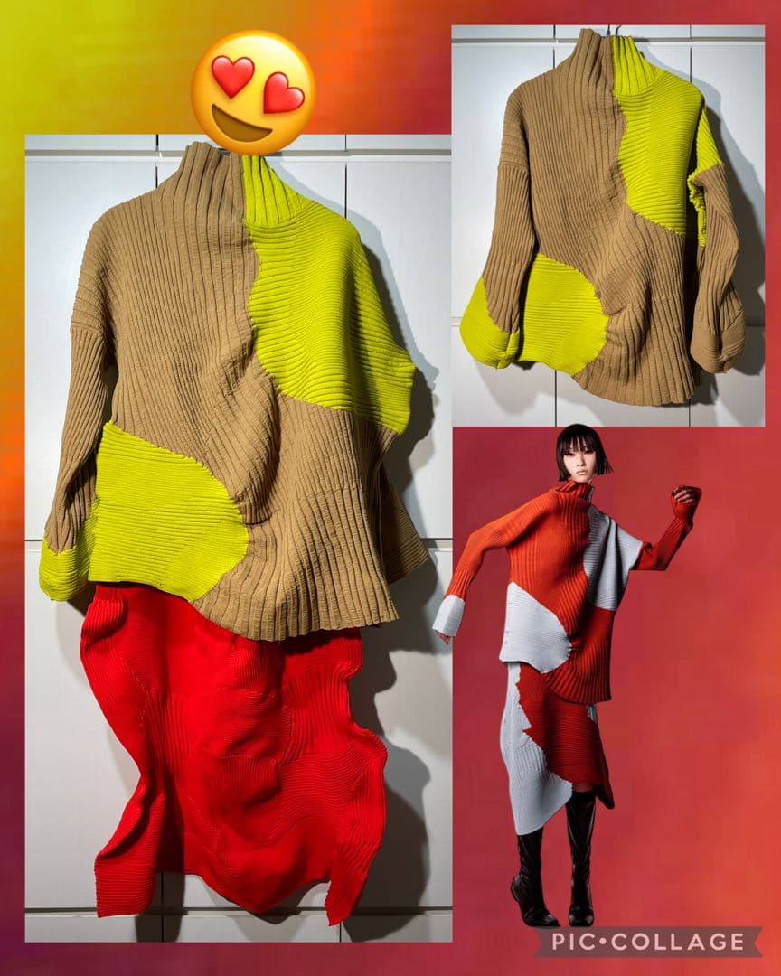 ISSEY MIYAKE 変形ニット トップス ベージュ黄 イッセイミヤケ