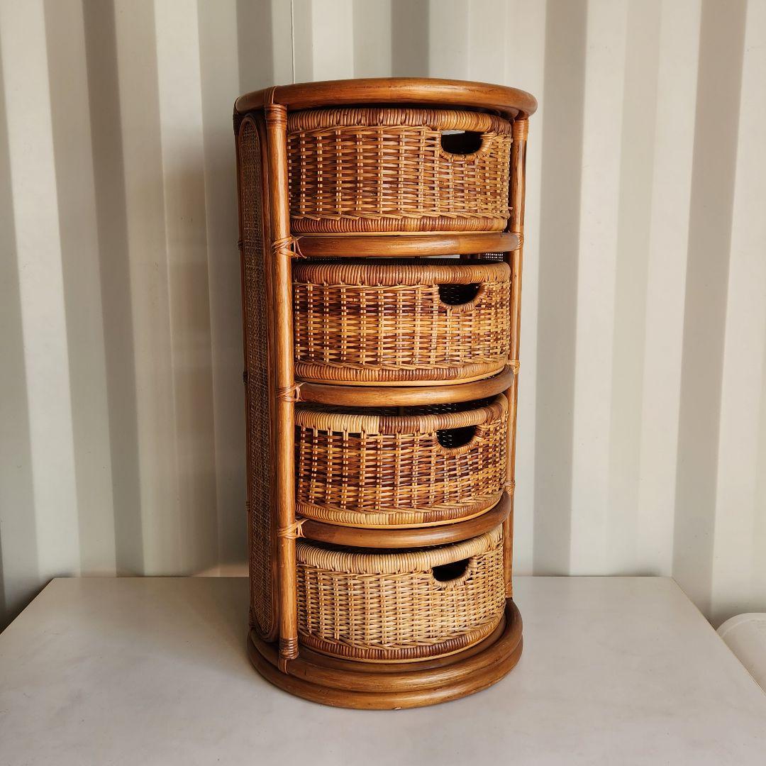 ヴィンテージ 籐 ラタン 円柱型 チェスト 籐家具 ランドリーチェスト　レトロ
