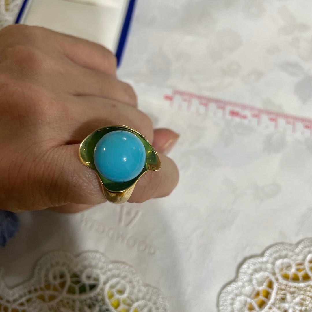 トルコ石　k18 ダイヤリング　大