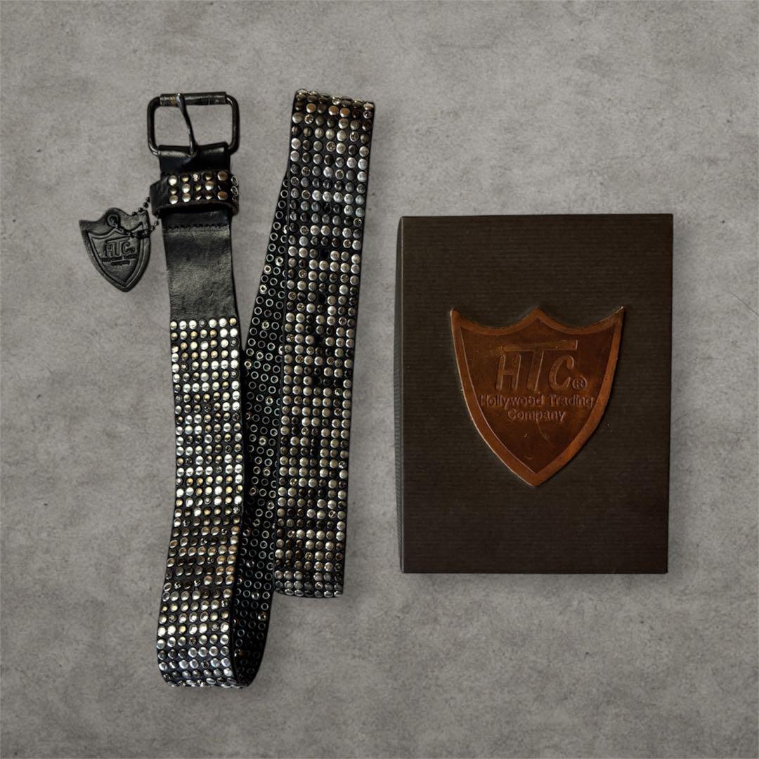 HTC ブラックレザーベルト　7段スタッズ　スワロフスキー