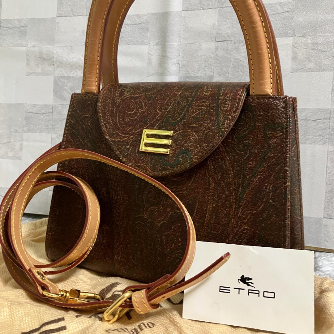 極美品◎エトロ ETRO ペイズリー柄 PVC×レザー 2WAY ハンドバッグ
