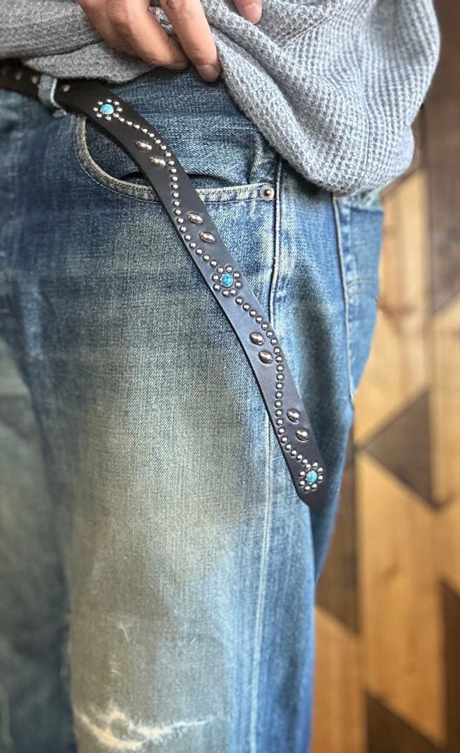 スタッズナローベルト22mm幅　ダブルリーフターコイズ　htcナロー好き