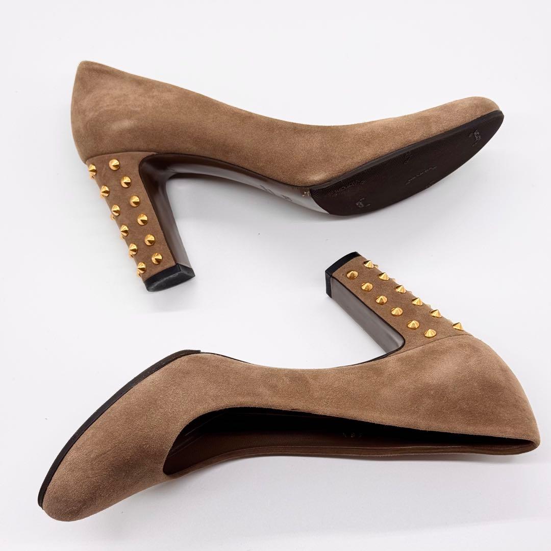 美品✨GUCCI/ラウンドトゥスタッズパンプス/ベージュ 大きめサイズ25.5㎝