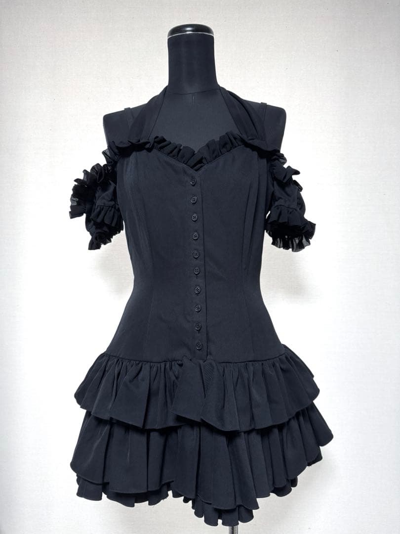 Na+H オフショルダー ブラックフリルミニワンピース 黒 ゴス ゴシック