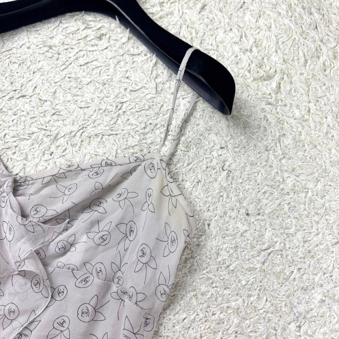 CHANEL 03A キャミソール ココマーク 総柄 フリル ロゴボタン