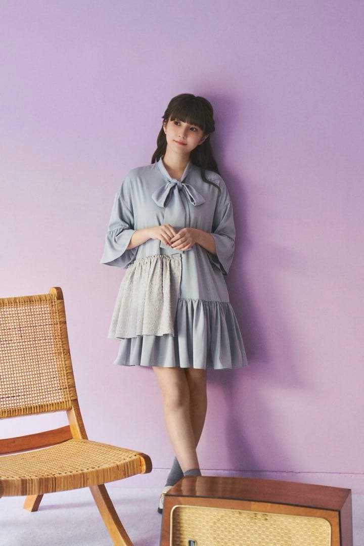 Bokanii アシメフリルワンピース　ブルー