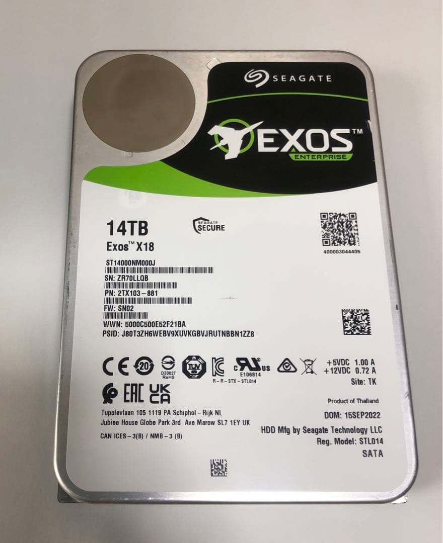 外付けハードディスク・ドライブ SEAGATE Exos X18 14TB HDD