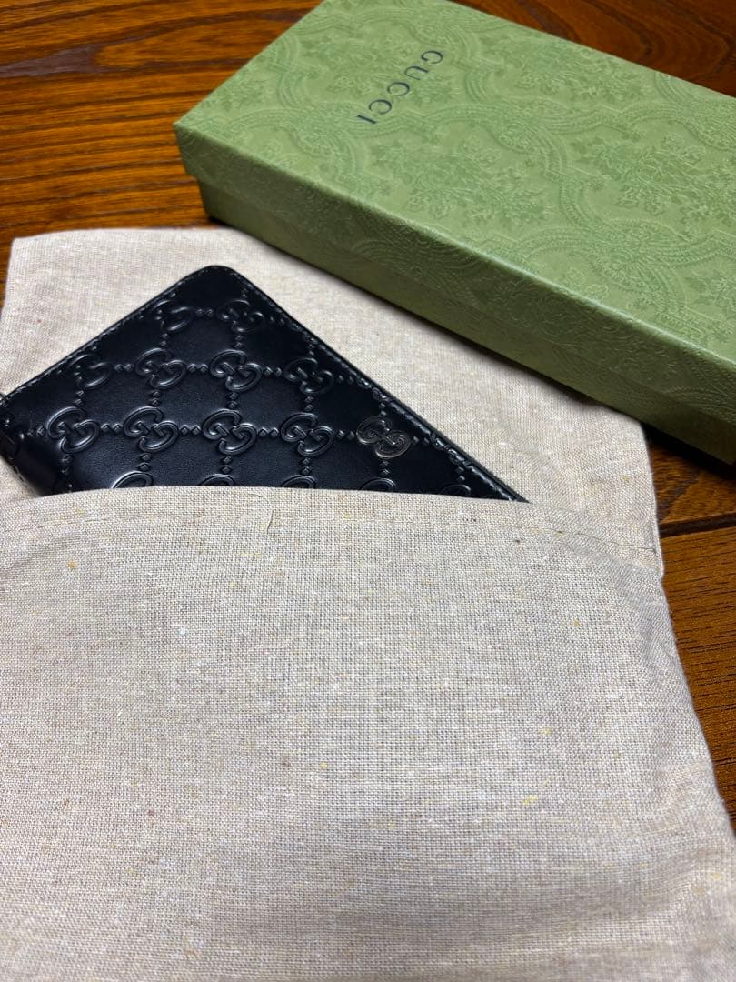 GUCCIグッチ 長財布 ラウンドファスナー GGロゴ ブラック