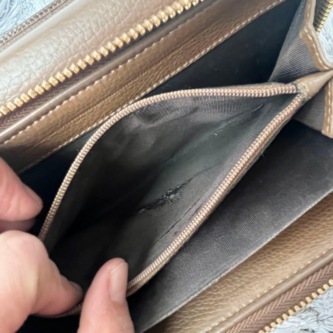 GUCCI 大容量　長財布　ラウンドファスナー　シボレザー　ブラウン　メンズ