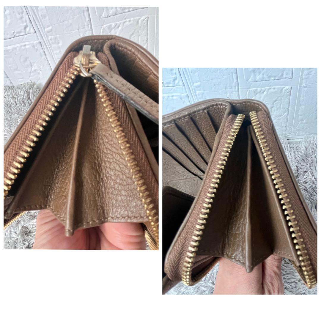 GUCCI 大容量　長財布　ラウンドファスナー　シボレザー　ブラウン　メンズ