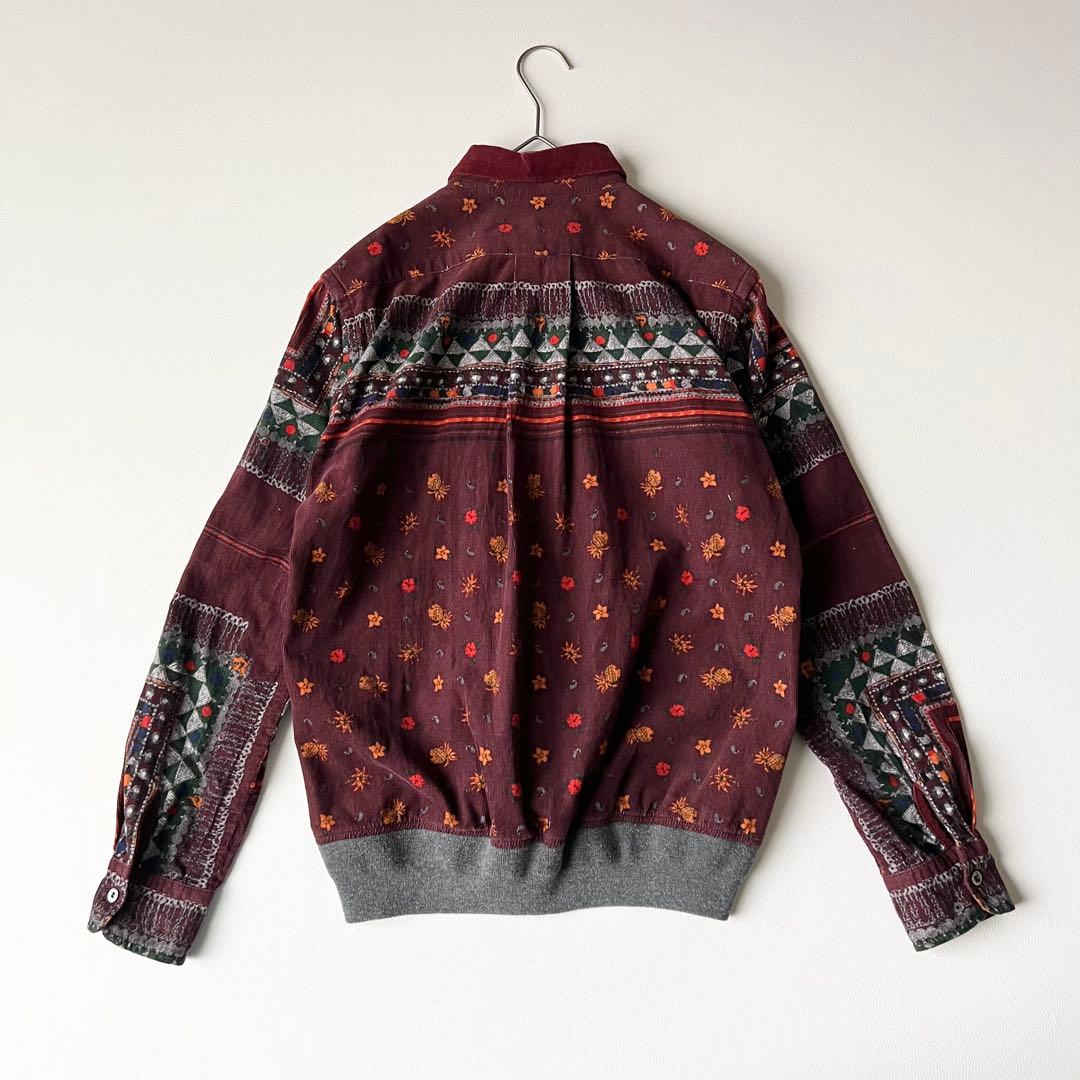 3203【美品】サカイ　コーデュロイシャツ ブルゾン　総柄　民族柄　S