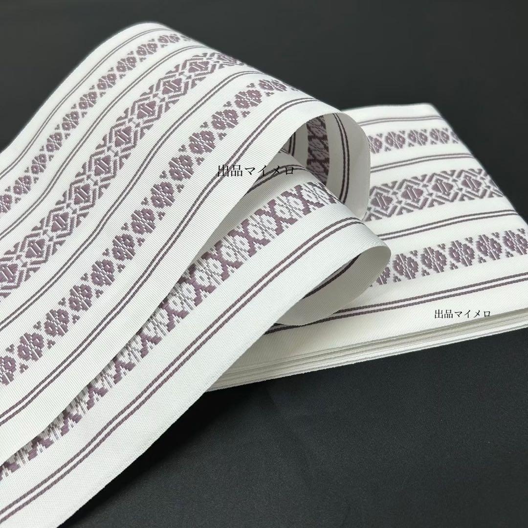 古典しじら織　浴衣　綿　粋な夏着物　縞柄　献上帯 半幅帯白　2点　0810①
