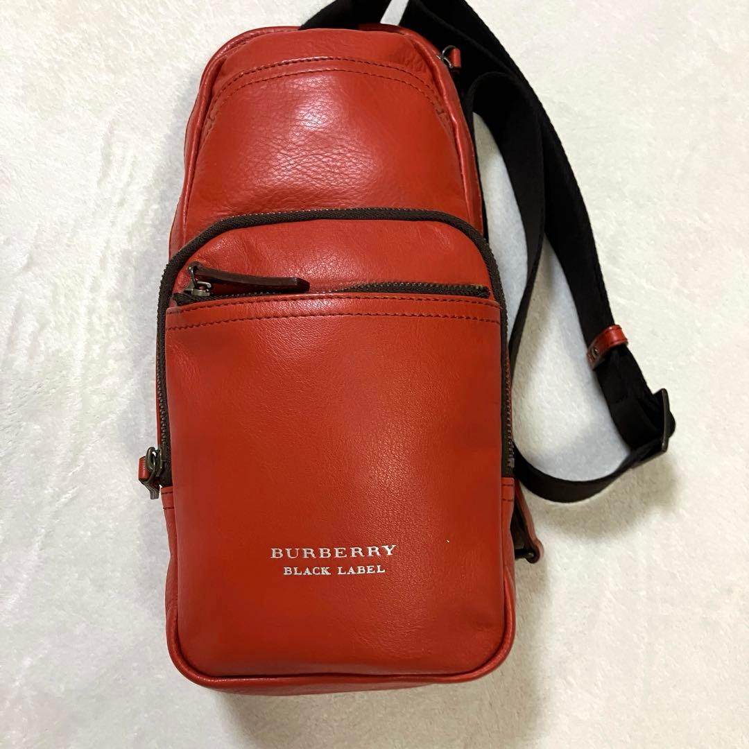 バーバリー ブラックレーベル ボディバッグ オレンジ レザー ワンショルダー