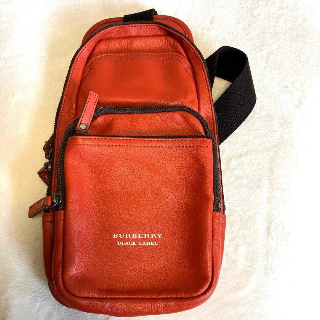 バーバリー ブラックレーベル ボディバッグ オレンジ レザー ワンショルダー
