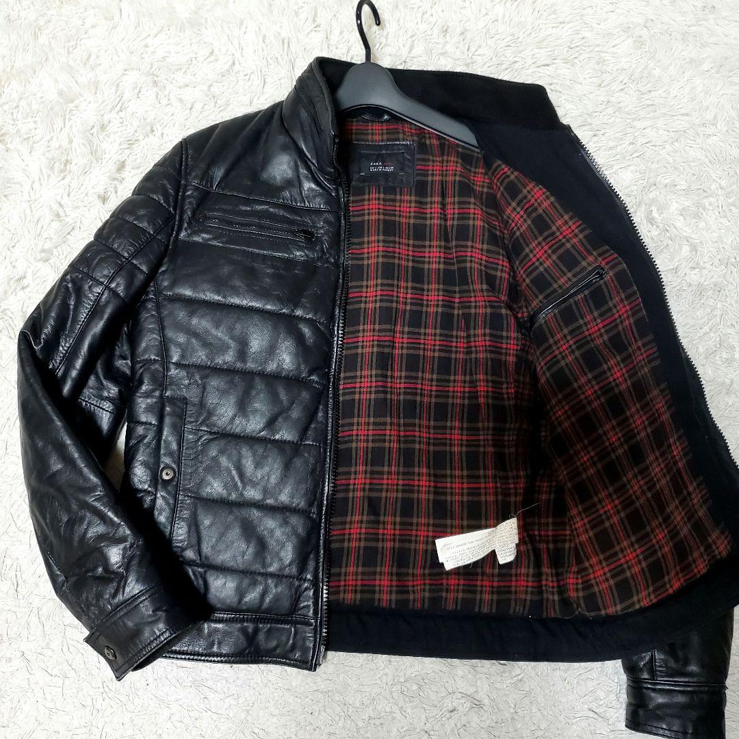 希少 ZARA ザラ 本革キルティング レザーライダース XL