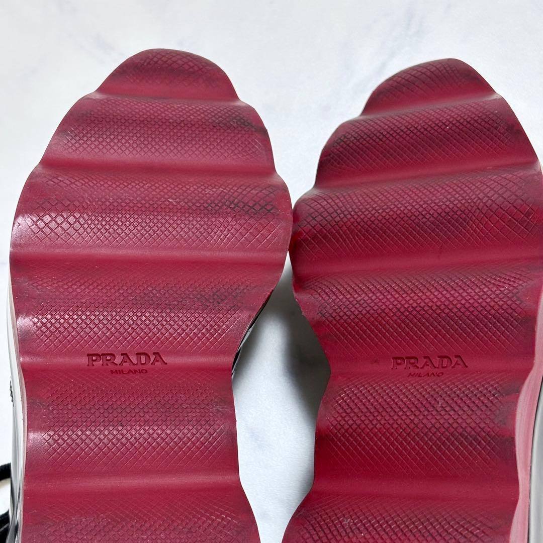 美品 PRADA 厚底ウイングチップ 黒 36 レザー プラットフォーム