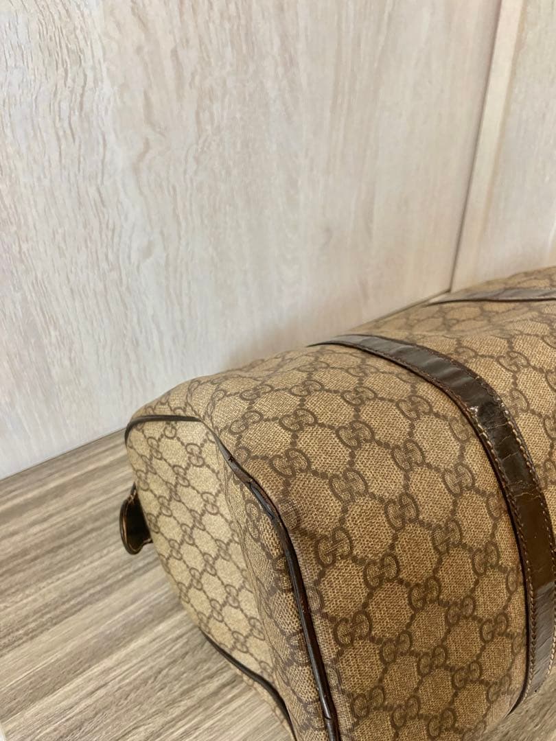 まあ　GUCCI ボストンバッグ　ハンドバッグ　GG PVC レザブラウン　ロゴ