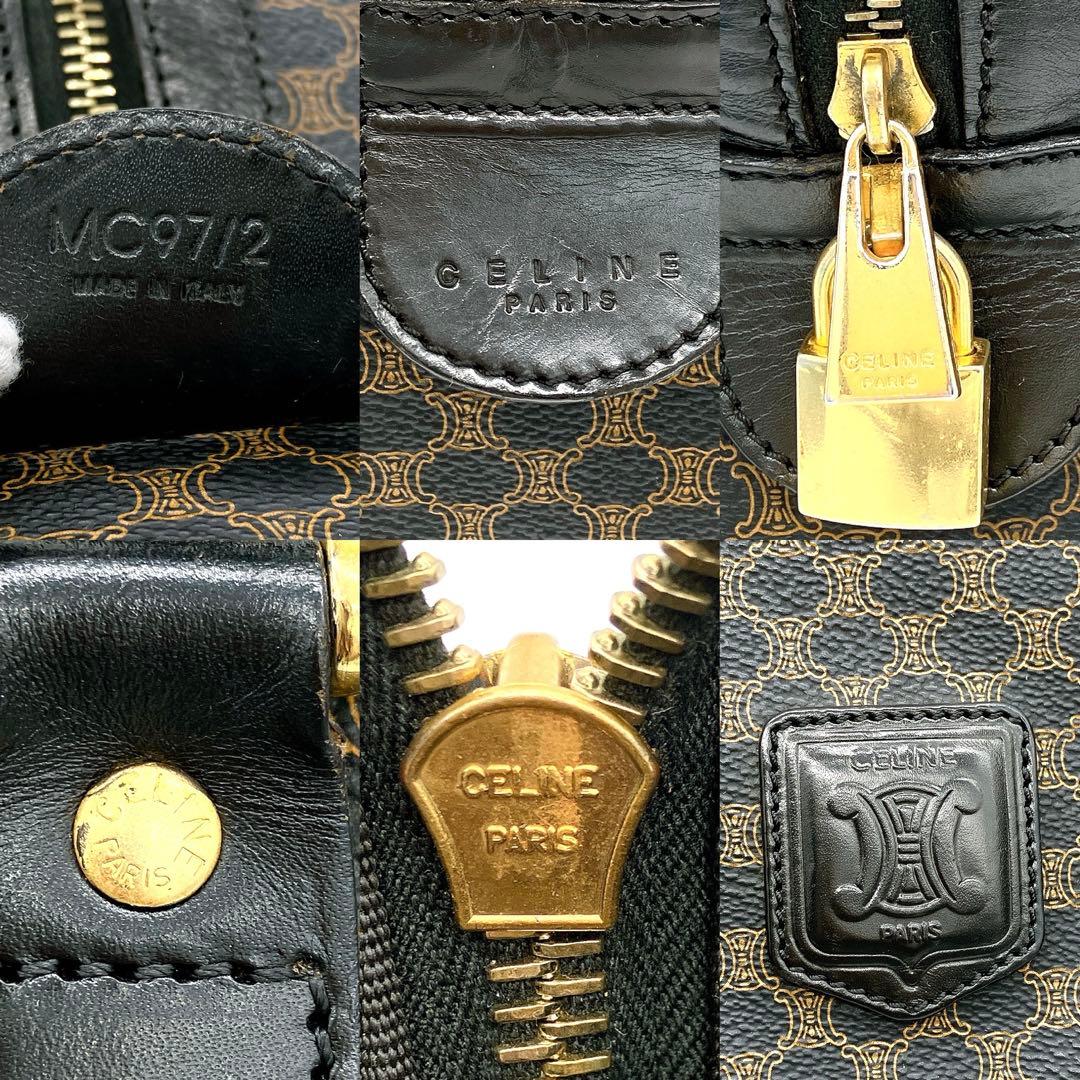 【CELINE】ボストンバッグ　マカダム柄　ゴールド金具　PVC ブラック