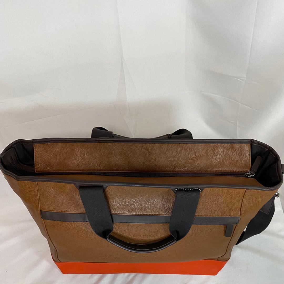 美品　COACH　2WAYトートバッグ　本革　オレンジ　ブラウン　タグ付未使用品