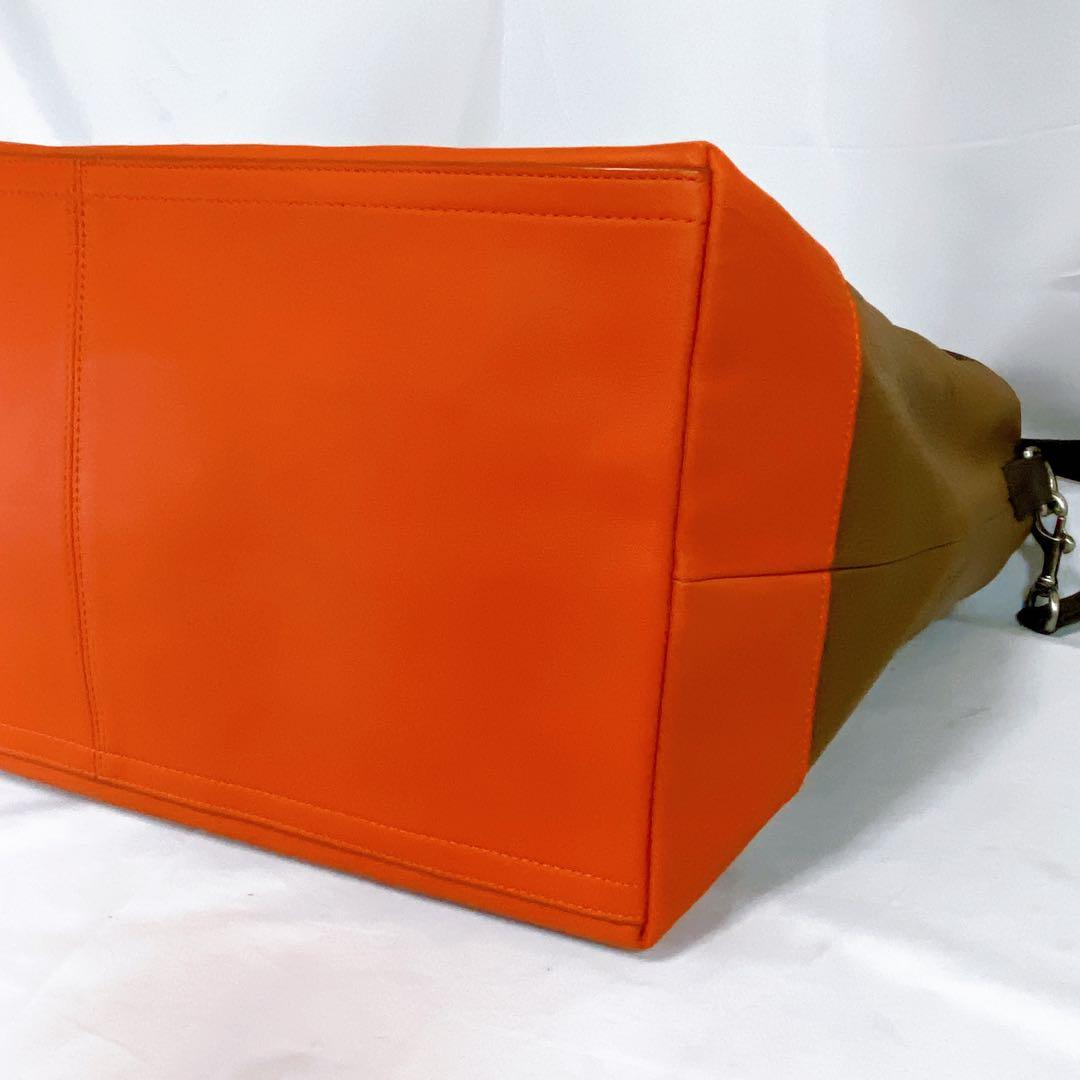 美品　COACH　2WAYトートバッグ　本革　オレンジ　ブラウン　タグ付未使用品
