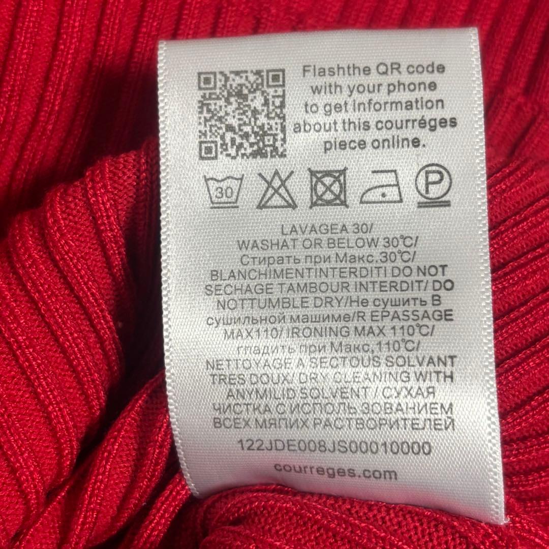 【美品】Courregesクレージュ ロゴ付き半袖リブニット 赤Mブルガリア製