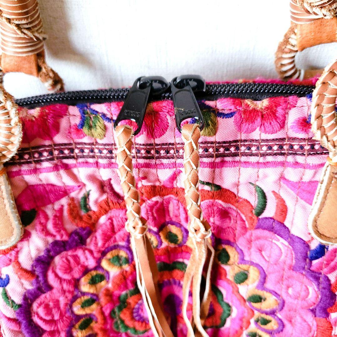 ★ 一点物 未使用 ★ アジア 少数民族 刺繍 古布 ショルダーバッグ ピンク